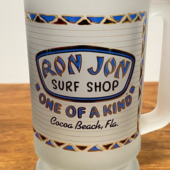 Ron Jon Surf Shop Frosted Glass Beer Mug Cocoa Beach Florida Souvenir Stein‎ USA - Picture 2 of 8
